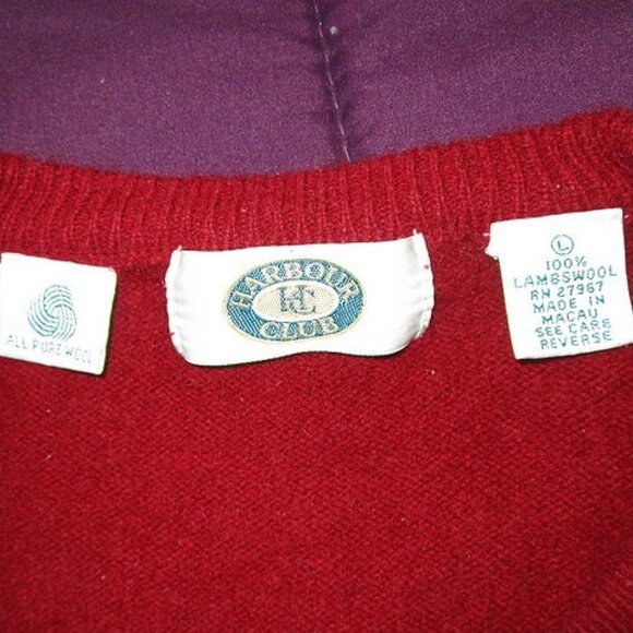 Vtg Harbour Club Sweater Mens Size L Lambswool Knit Pullover V-Neck Holiday Red - Picture 4 of 7